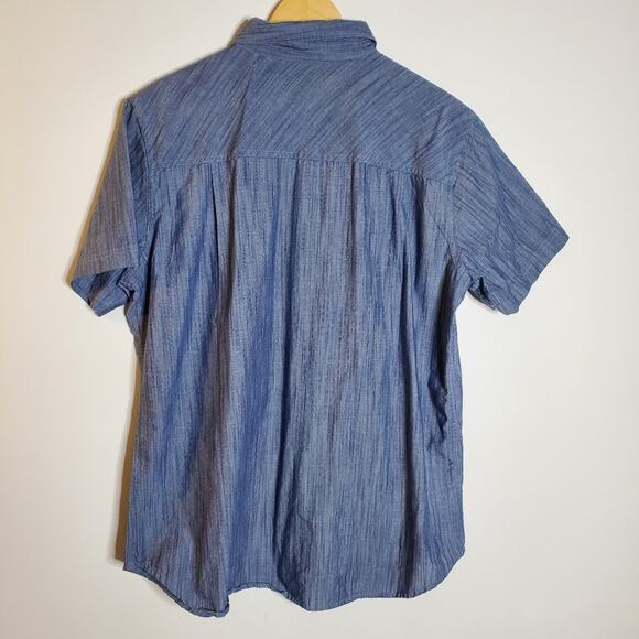 Old Ranch men's Dark blue chambray style button up short sleeve casual shirt - Picture 6 of 7